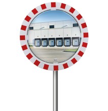 Miroir industriel avec cadre rouge et blanc