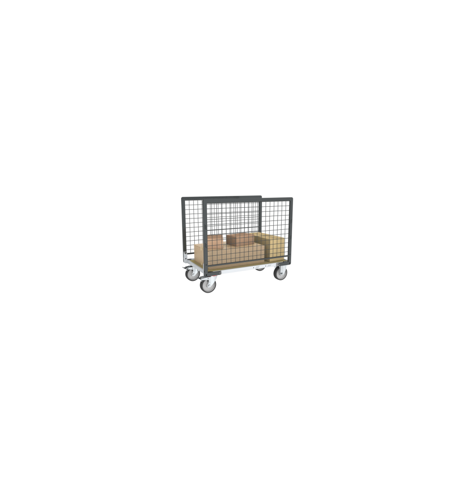 Chariot modulaire grillagé 500 kg (version plateau bois médium)